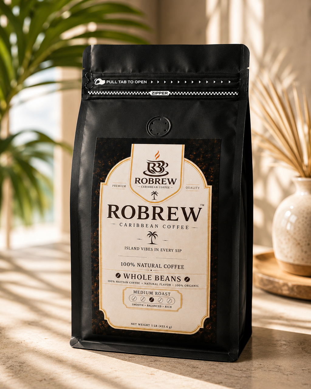ROBREW Whole Beans – Medium Roast – 16 oz Premium Haitian Coffee