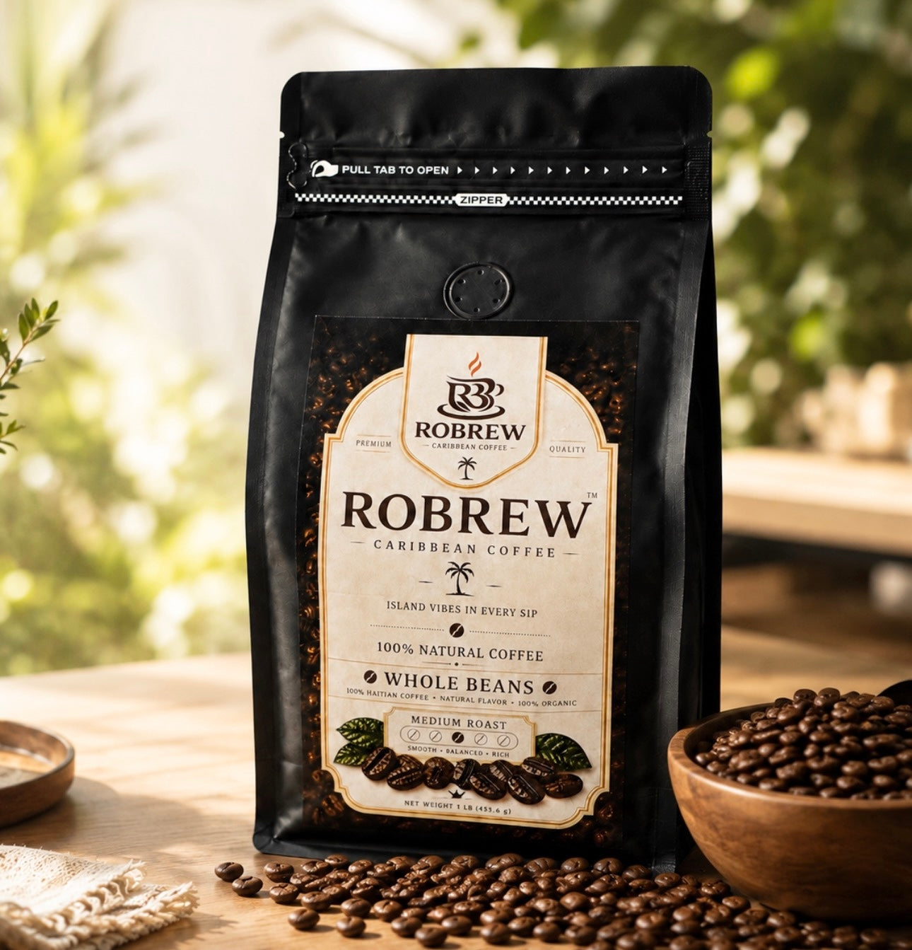 ROBREW Whole Beans – Medium Roast – 16 oz Premium Haitian Coffee