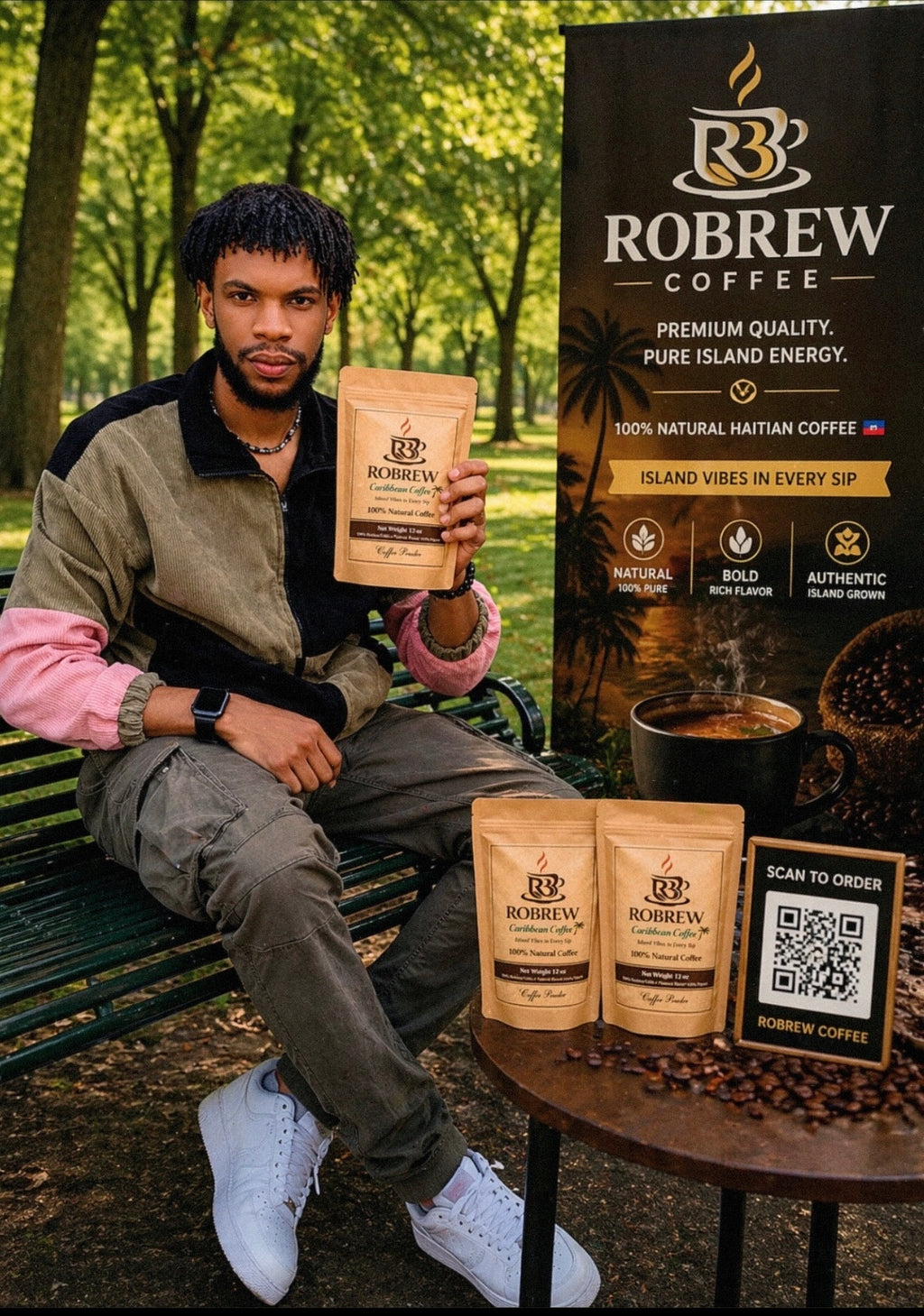 Robrew - 100% Natural Haitian Coffee Powder- 12 Oz Bag