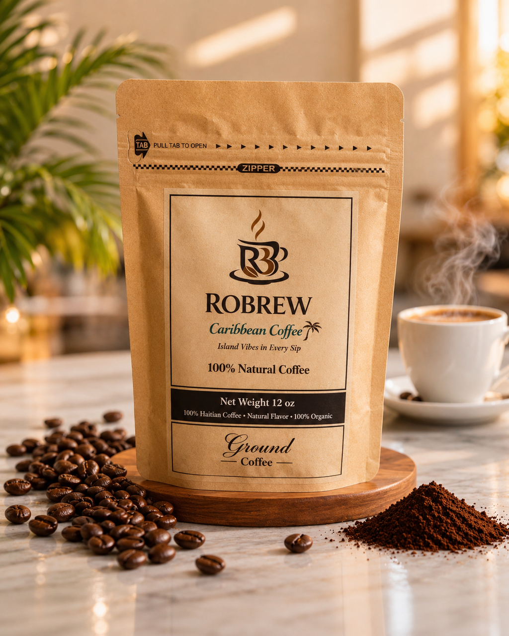 Robrew-100% Natural Haitian coffee Ground -Dark Roast -12-Oz Bag
