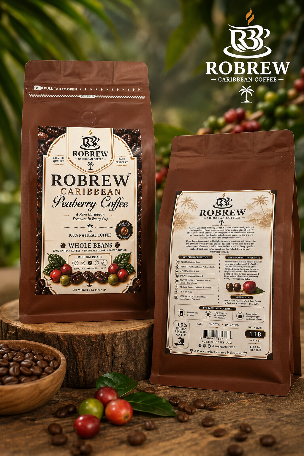 ROBREW Caribbean Peaberry Coffee – Rare Haitian Whole Bean Coffee (16 Oz