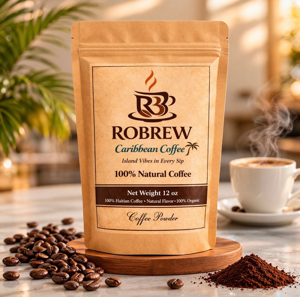 Robrew - 100% Natural Haitian Coffee Powder- 12 Oz Bag